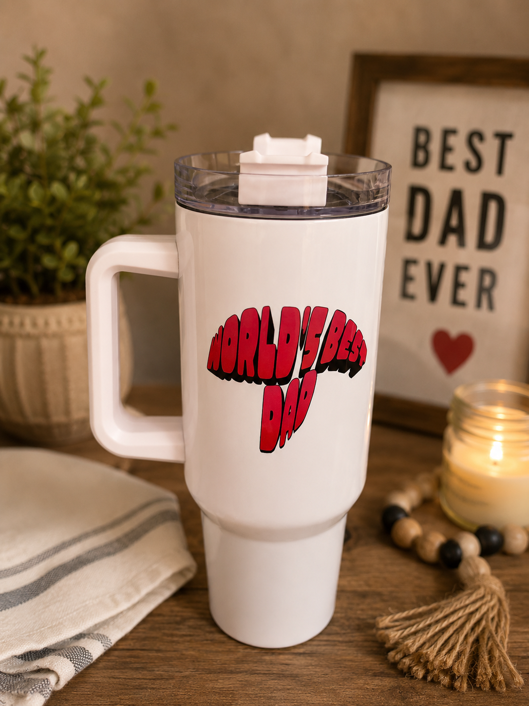 Personalized 40oz Tumbler with Handle | Custom Name & Initial Travel Mug | Stainless Steel Insulated Cup Gift