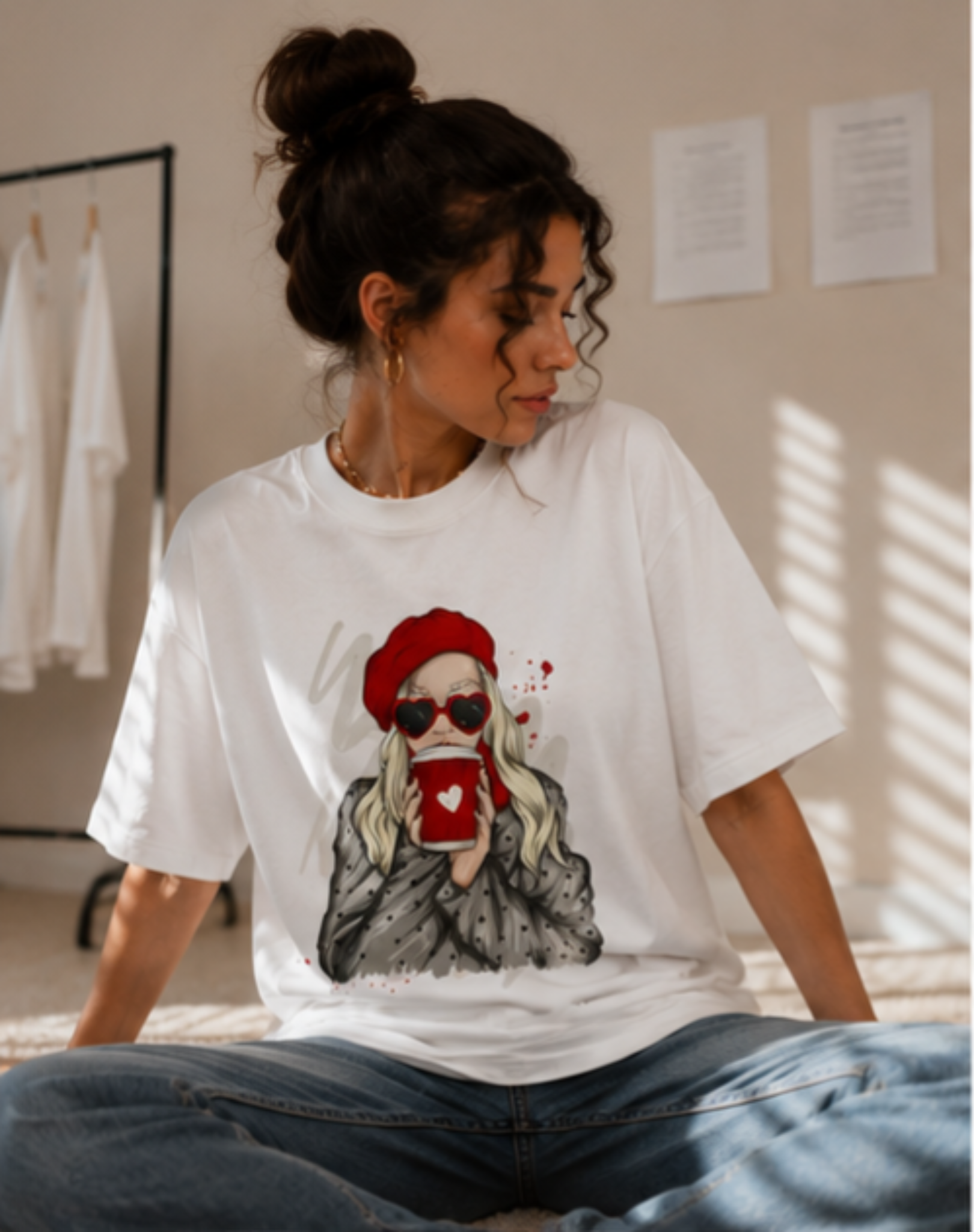 Chic Coffee Girl Oversized Graphic T-Shirt | Unisex Relaxed Fit Tee