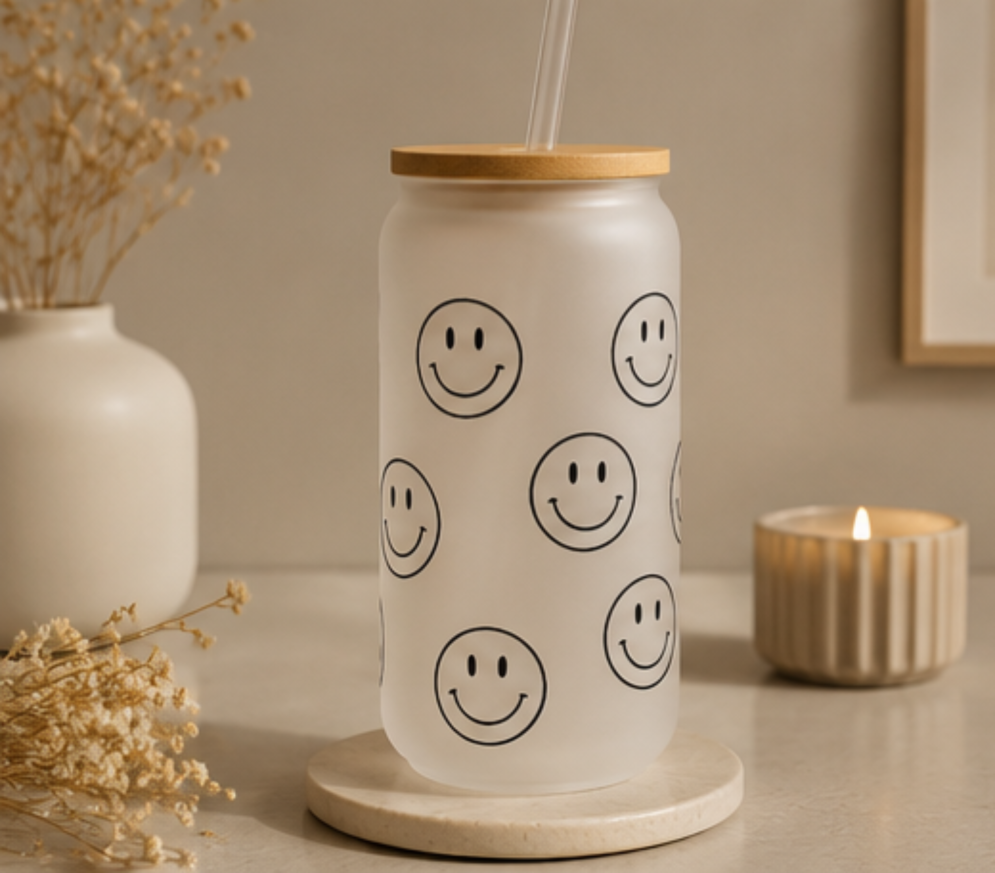 Custom Frosted Glass Cup with Lid & Straw – Personalized Aesthetic Tumbler