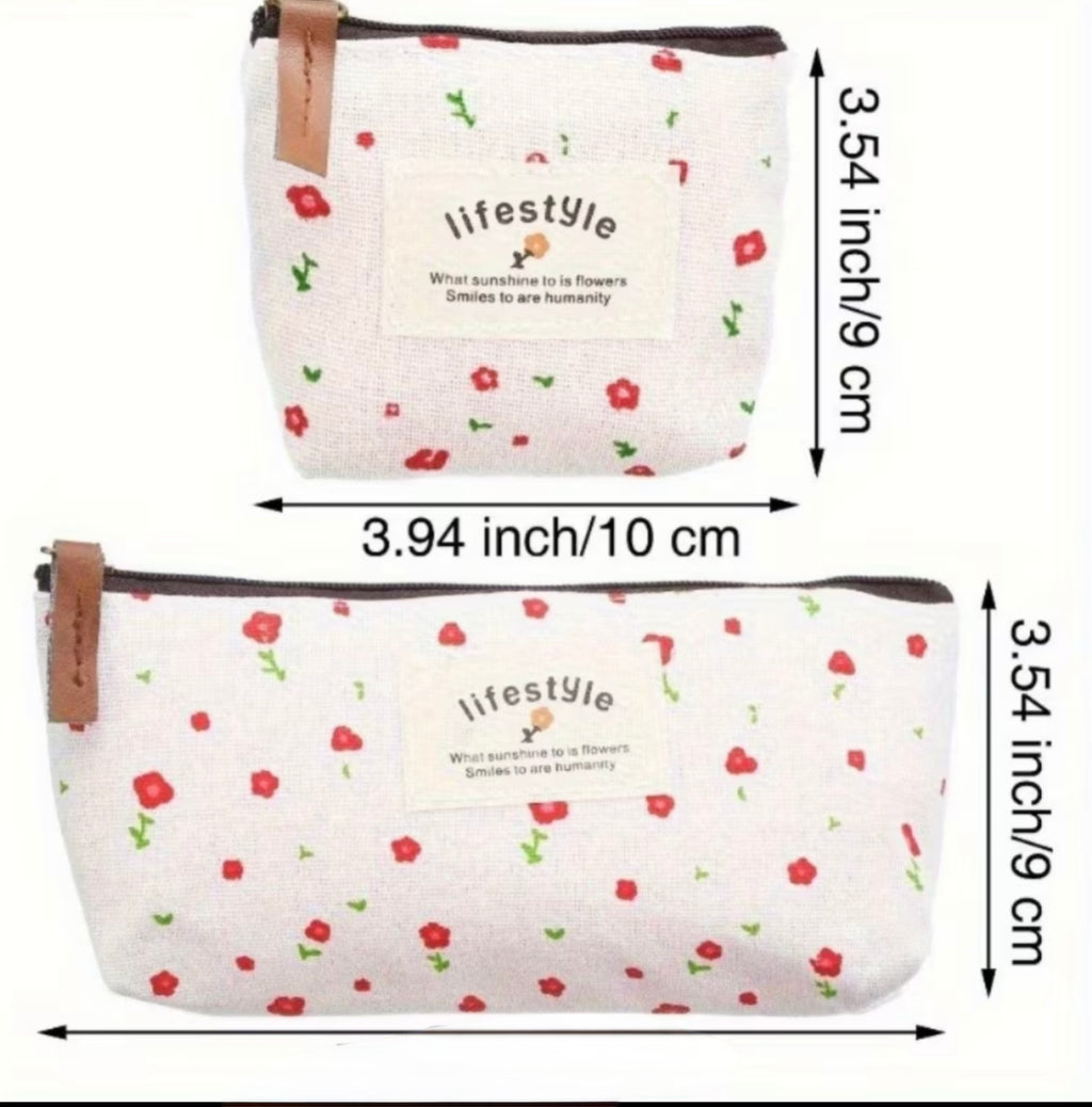 Floral Makeup Bag Set for Women – Large & Small Cosmetic Pouch Travel Organizer