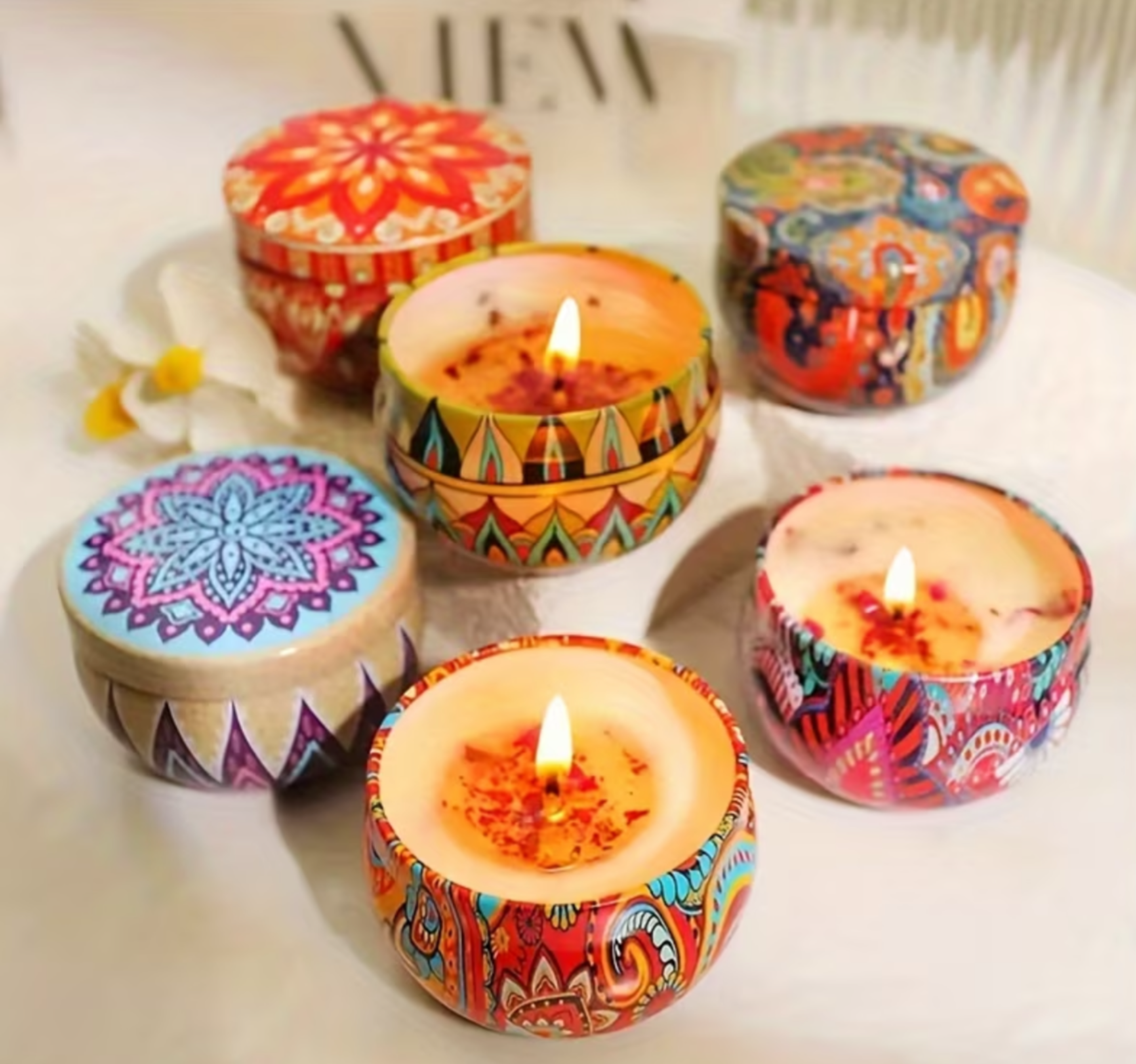 Vintage Boho Candle Tin | Cozy Room Decor Candle