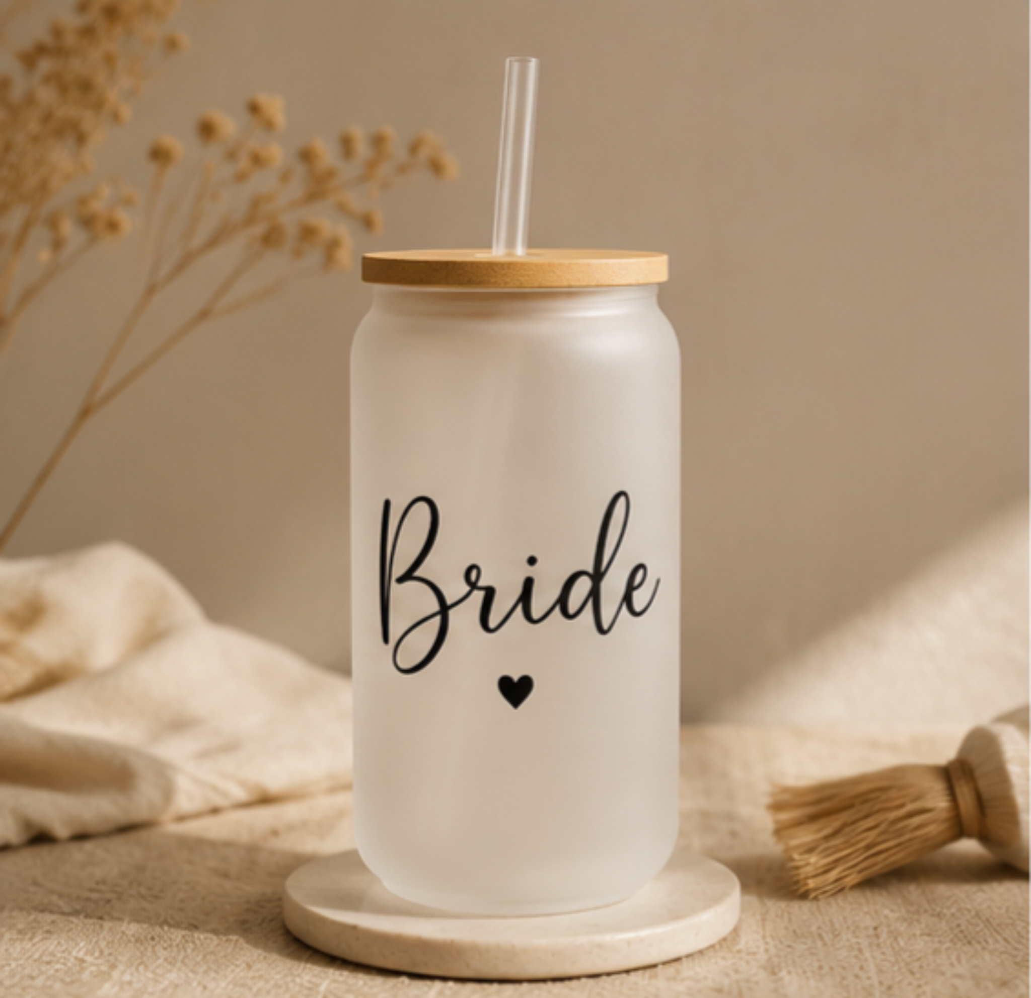 Custom Frosted Glass Cup with Lid & Straw – Personalized Aesthetic Tumbler