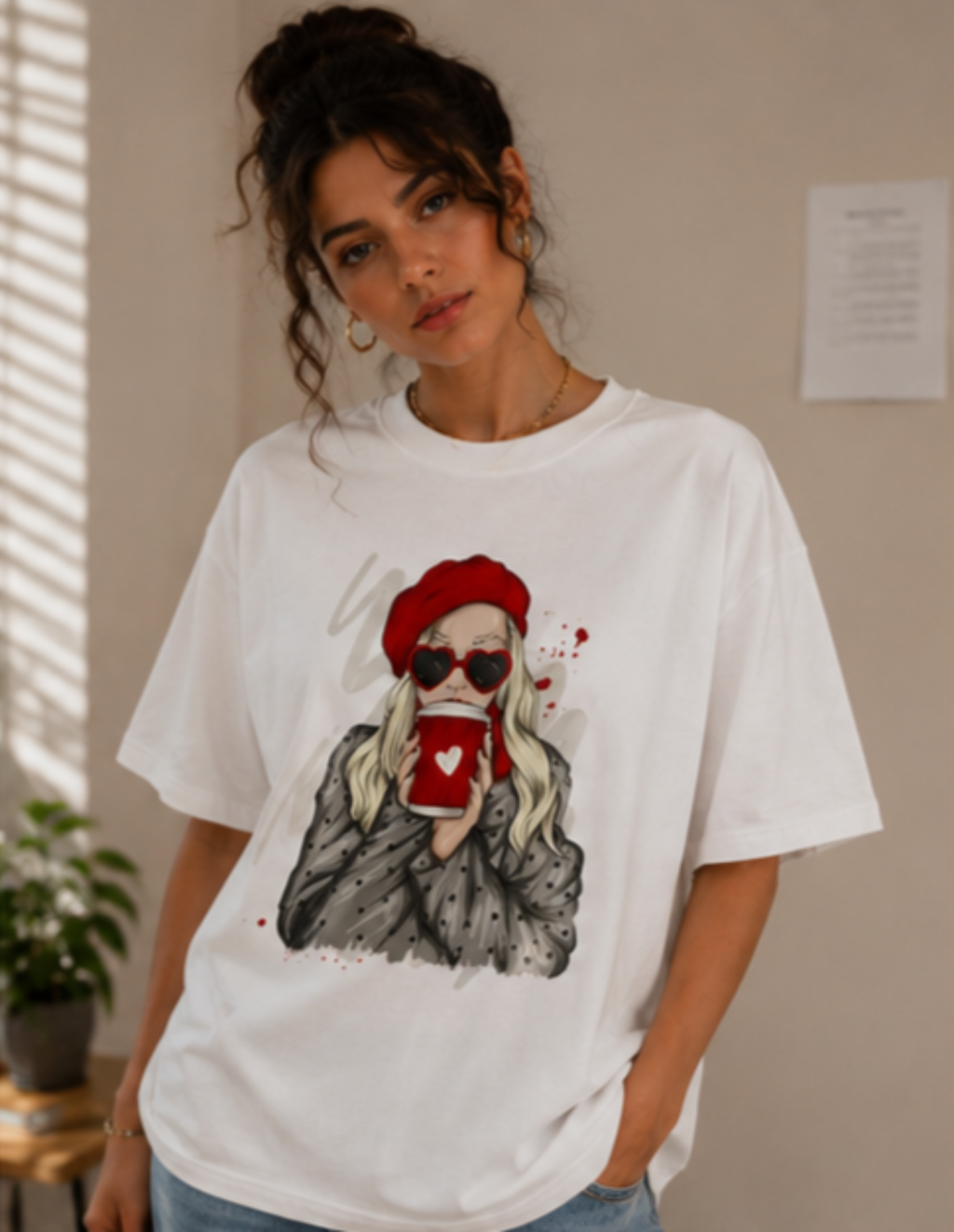Chic Coffee Girl Oversized Graphic T-Shirt | Unisex Relaxed Fit Tee