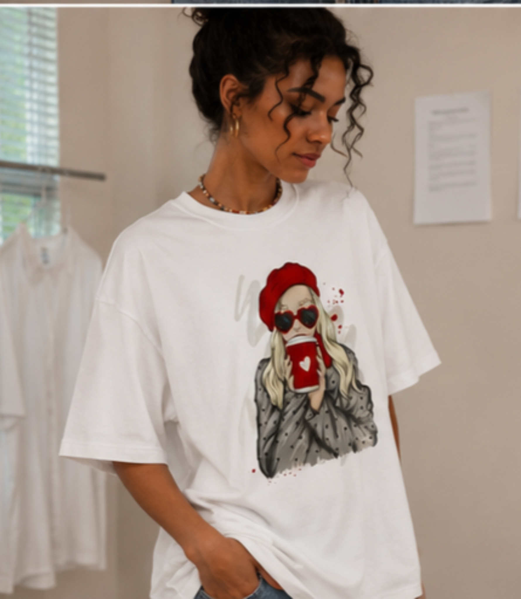 Chic Coffee Girl Oversized Graphic T-Shirt | Unisex Relaxed Fit Tee
