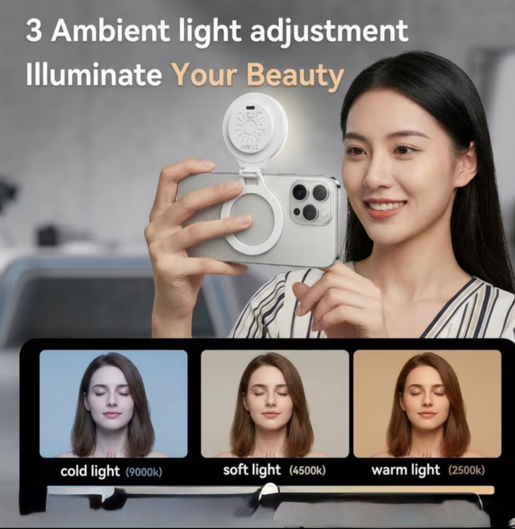 Magnetic Selfie Ring Light for Phone – Rechargeable LED Clip Light