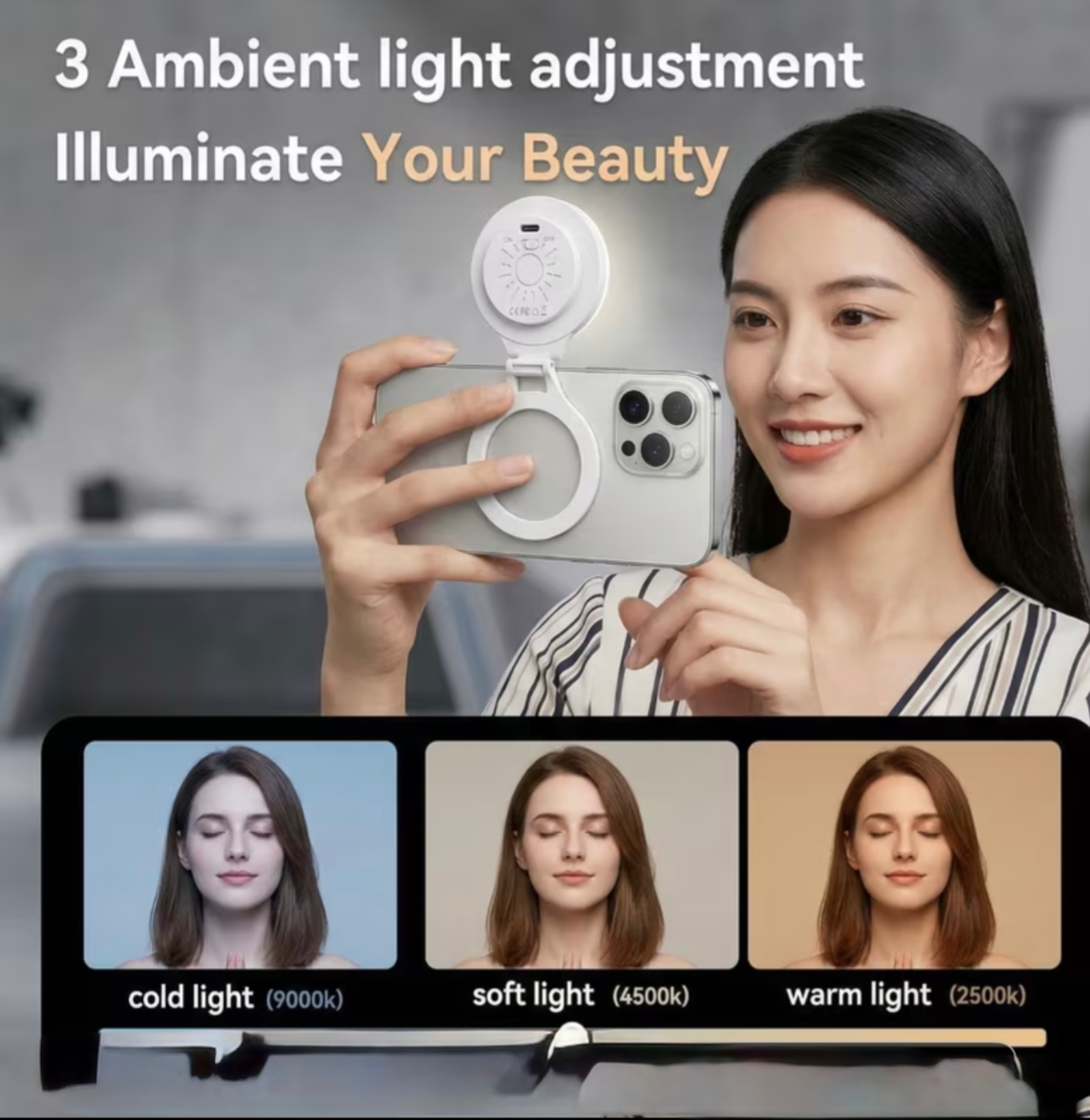 Magnetic Selfie Ring Light for Phone – Rechargeable LED Clip Light