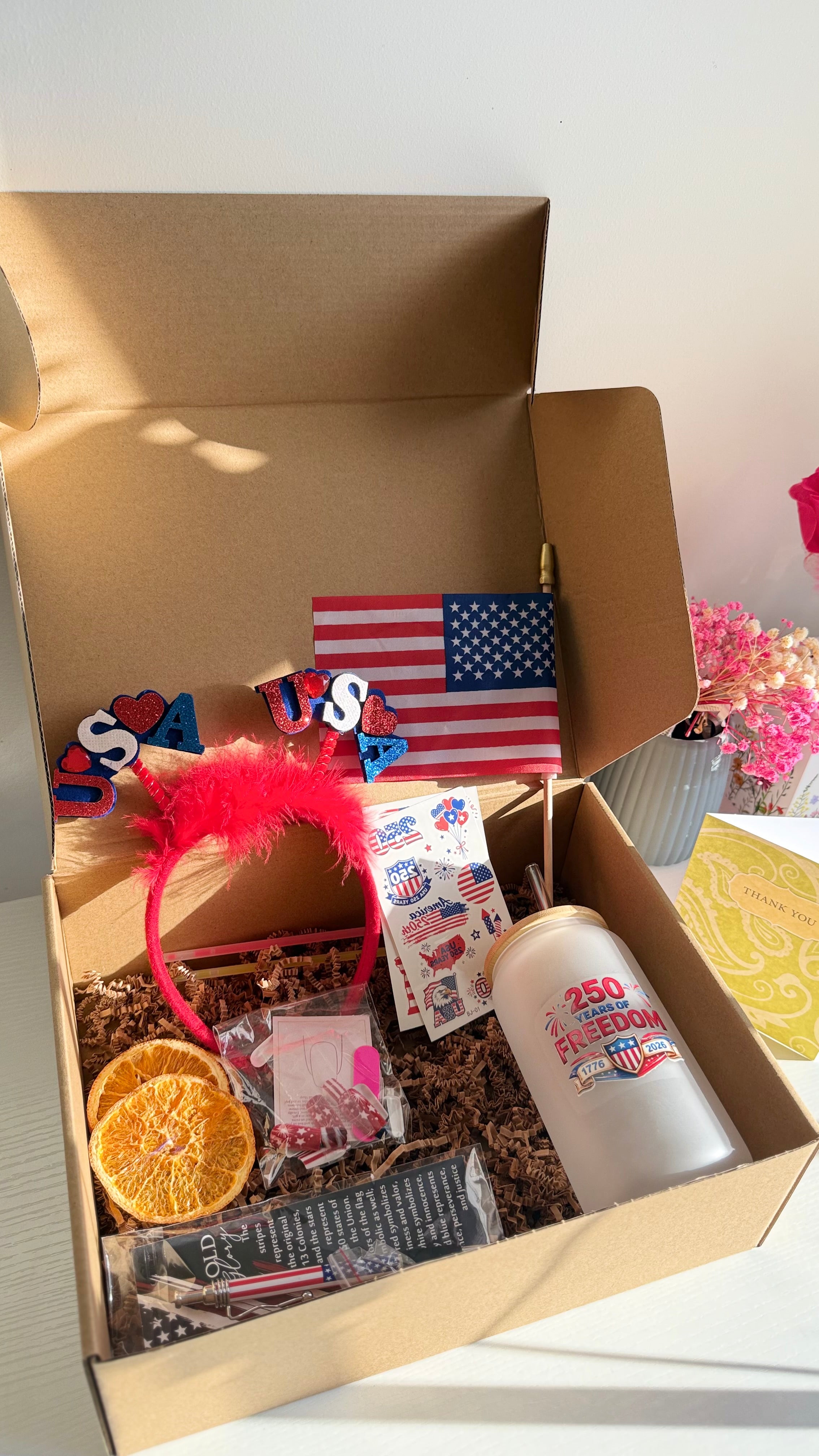 Patriotic Gift Box for Her, 4th of July Gift Set, USA Party Gift, American Flag Tumbler, Independence Day Gift