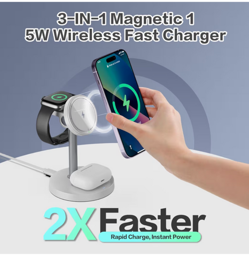 3 in 1 Magnetic Wireless Charging Station for iPhone, Apple Watch & AirPods