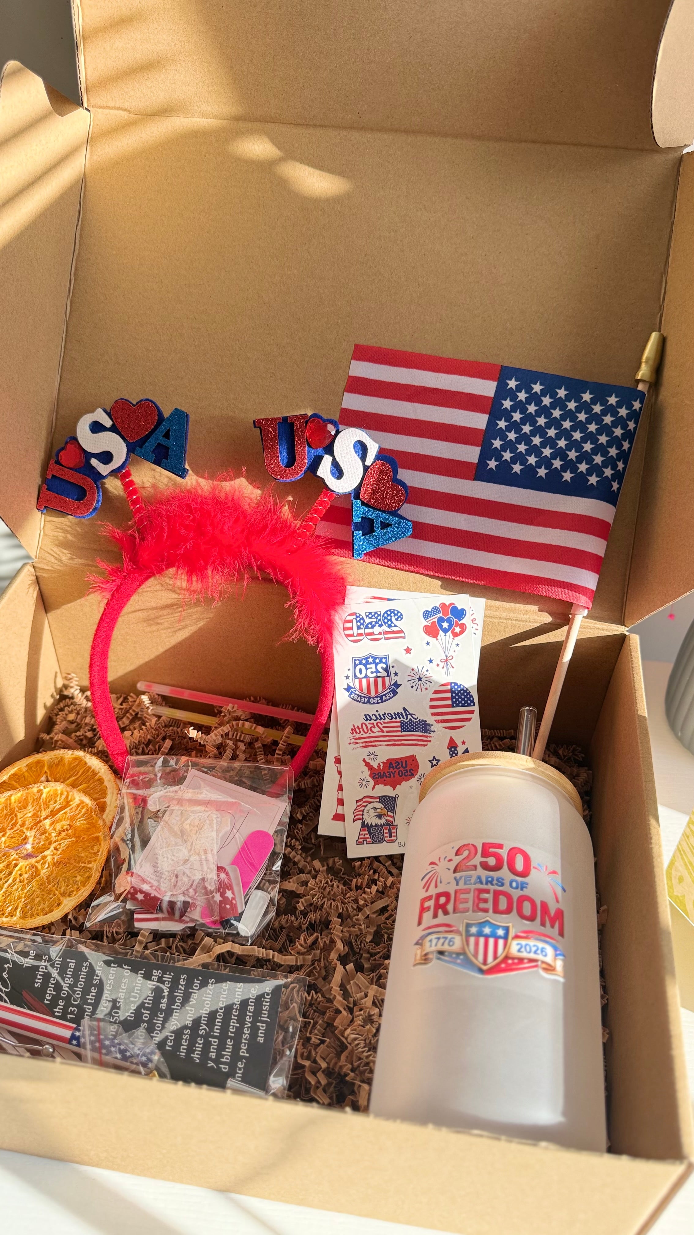 Patriotic Gift Box for Her, 4th of July Gift Set, USA Party Gift, American Flag Tumbler, Independence Day Gift