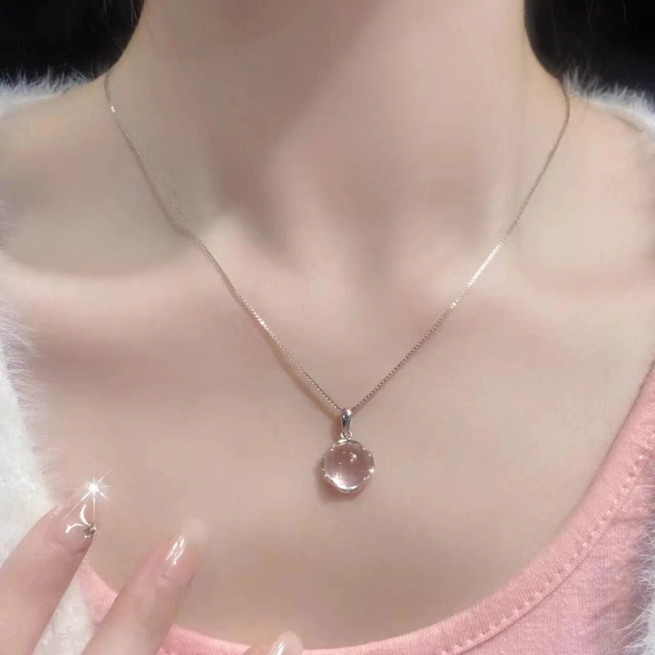 Pink Crystal Pendant Necklace for Women | Elegant Minimalist Jewelry