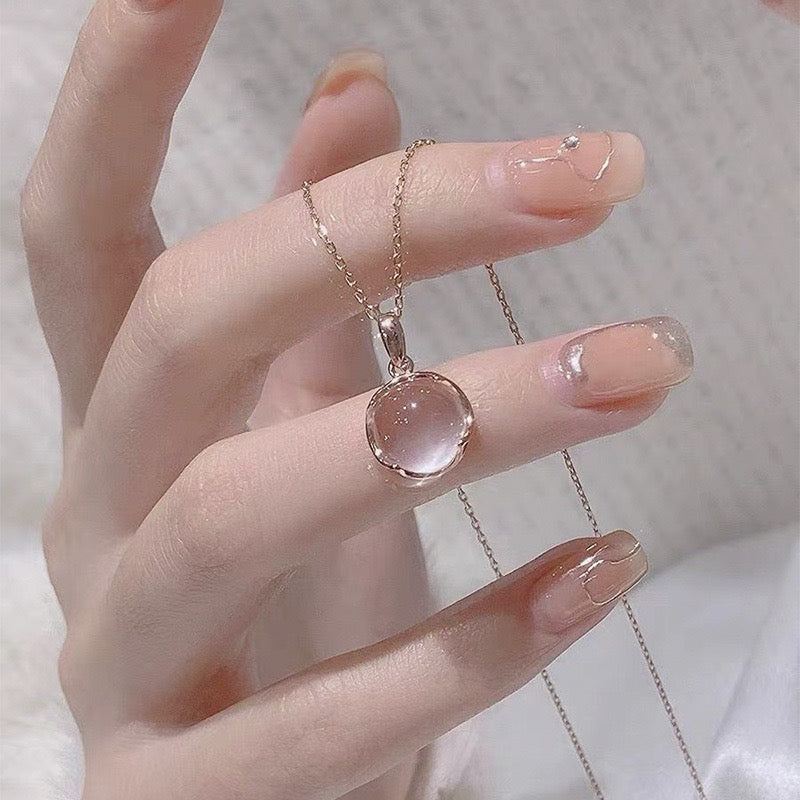 Pink Crystal Pendant Necklace for Women | Elegant Minimalist Jewelry