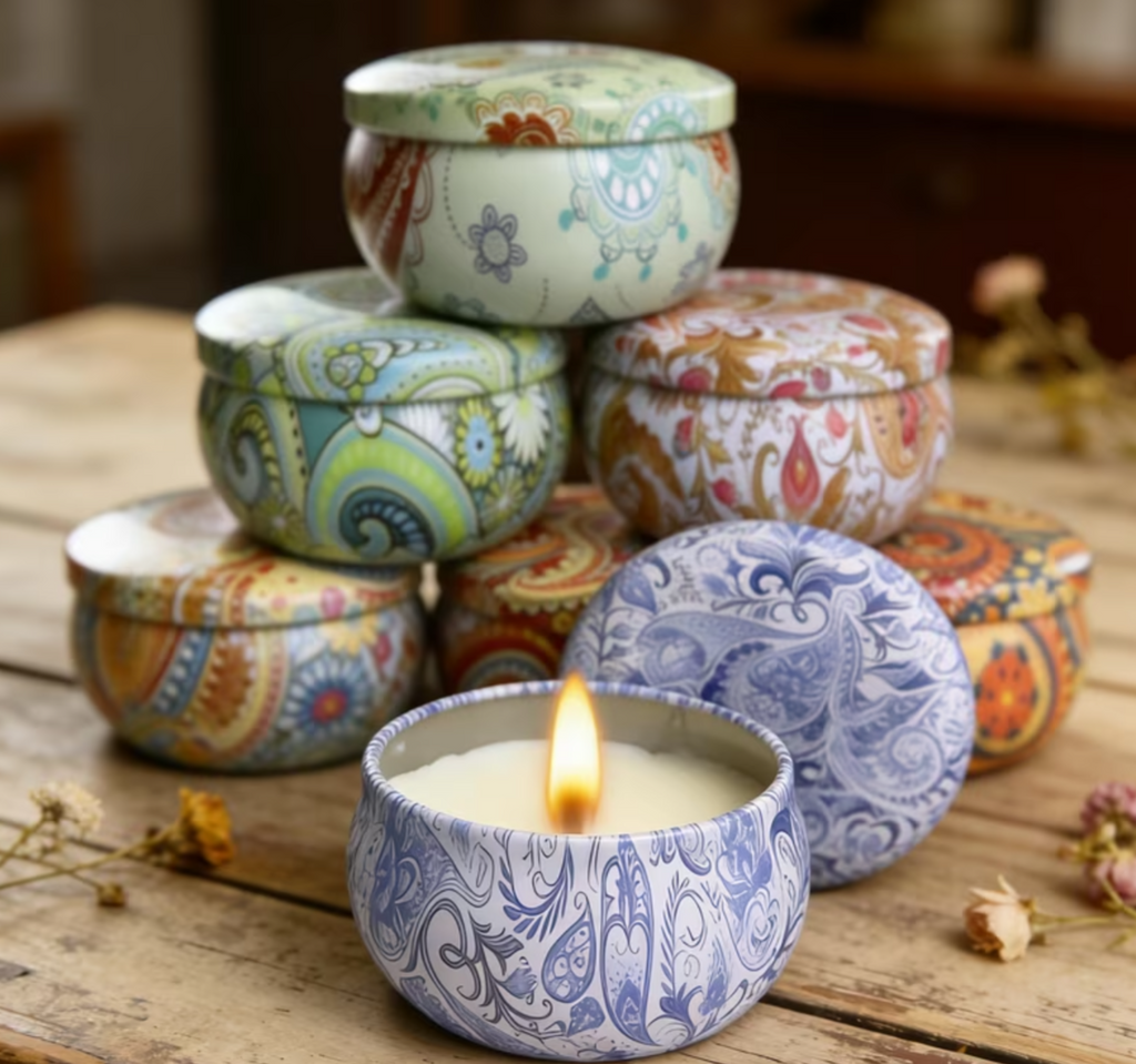 Vintage Boho Candle Tin | Cozy Room Decor Candle