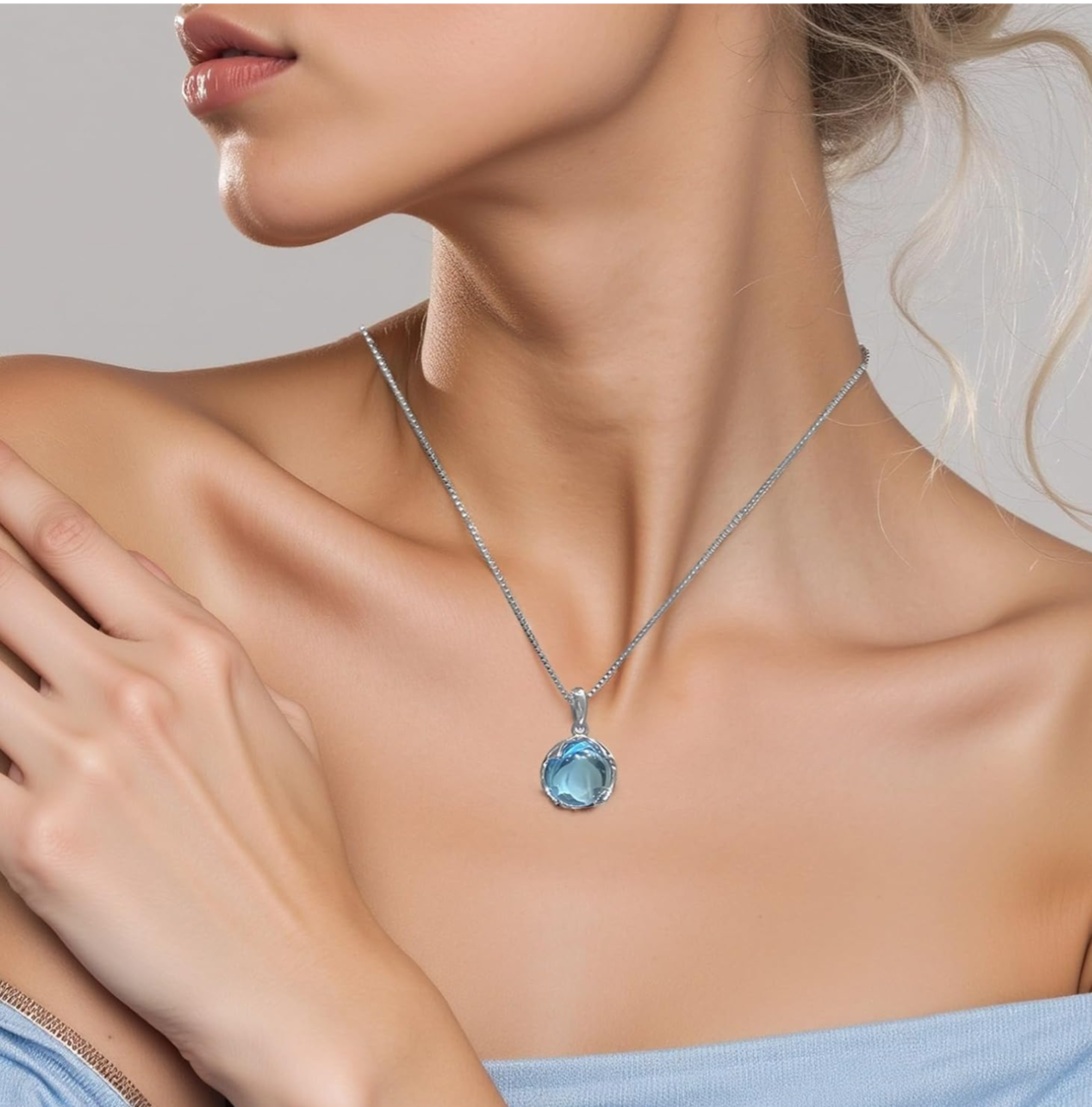 Blue Crystal Pendant Necklace for Women | Elegant Silver Jewelry