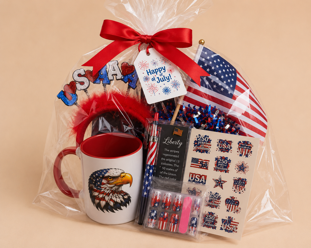 Patriotic Gift Box for Her, 4th of July Gift Set, USA Gift Basket, American Flag Gift, Freedom Celebration Box