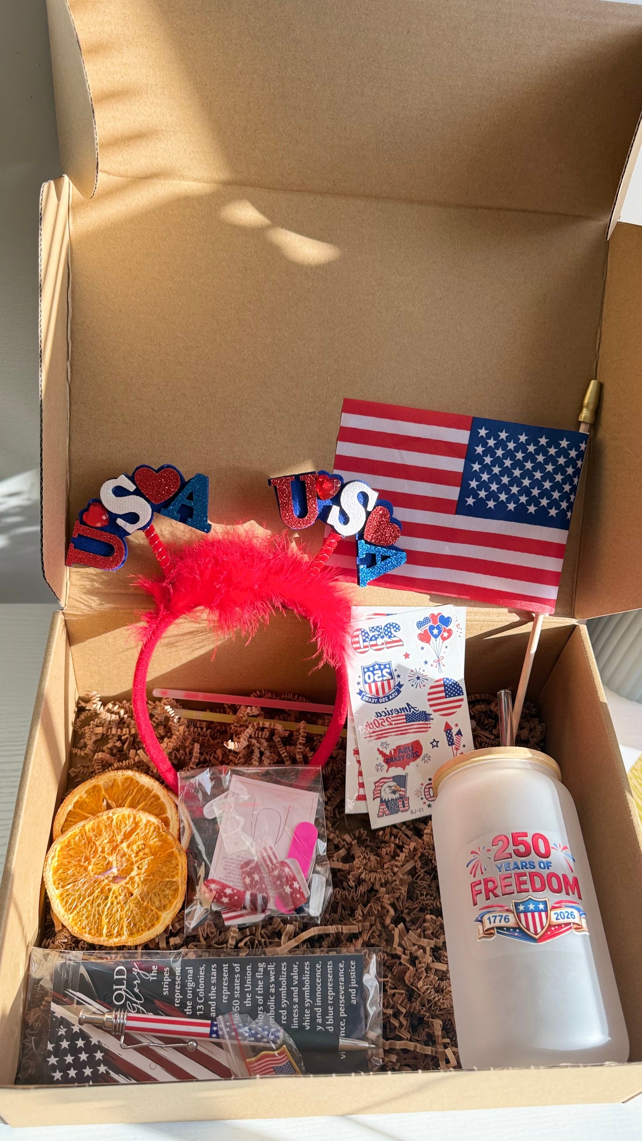 Patriotic Gift Box for Her, 4th of July Gift Set, USA Party Gift, American Flag Tumbler, Independence Day Gift