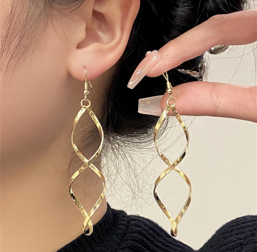 Gold Spiral Drop Earrings for Women | Elegant Dangle Earrings