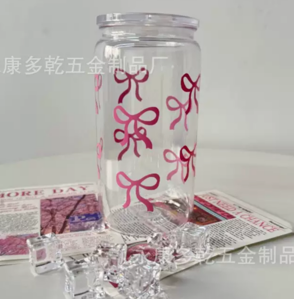 Cute Bow Glass Cup with Straw – Aesthetic Iced Coffee Tumbler