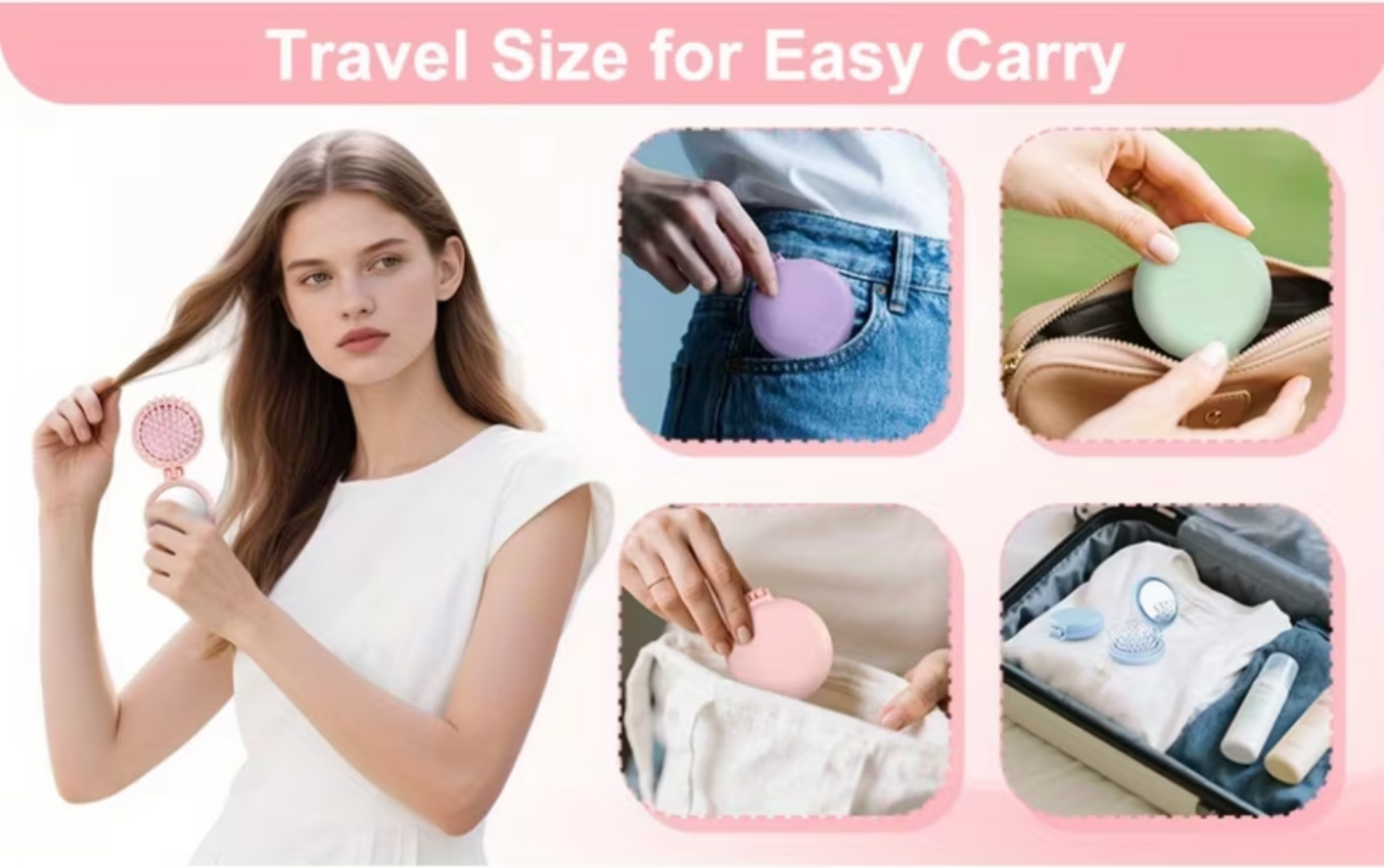 Mini Foldable Hair Brush with Mirror