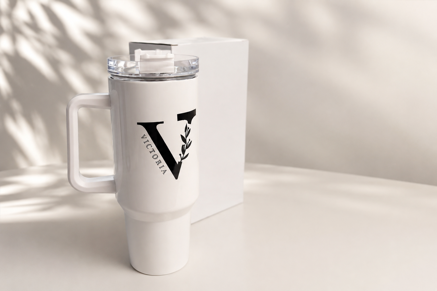Personalized 40oz Tumbler with Handle | Custom Name & Initial Travel Mug | Stainless Steel Insulated Cup Gift