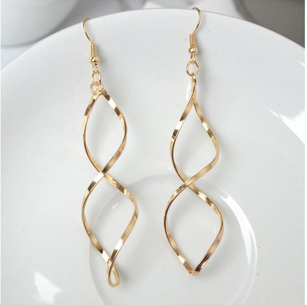 Gold Spiral Drop Earrings for Women | Elegant Dangle Earrings