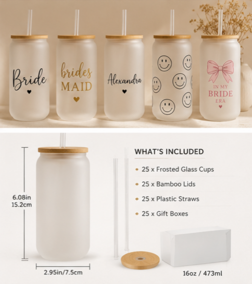 Custom Frosted Glass Cup with Lid & Straw – Personalized Aesthetic Tumbler