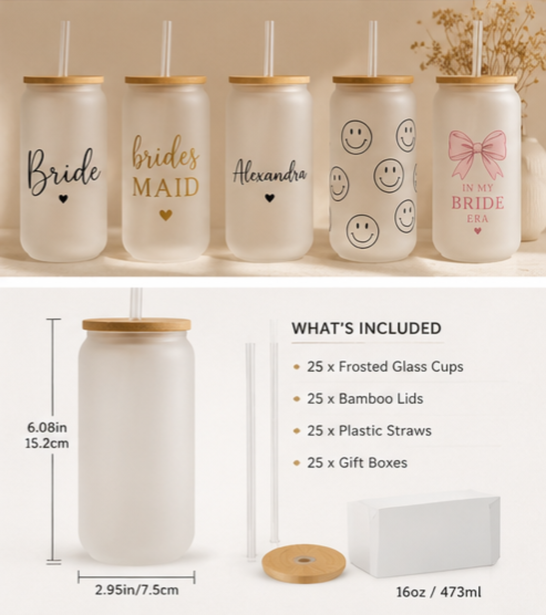 Custom Frosted Glass Cup with Lid & Straw – Personalized Aesthetic Tumbler