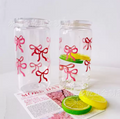Cute Bow Glass Cup with Straw – Aesthetic Iced Coffee Tumbler