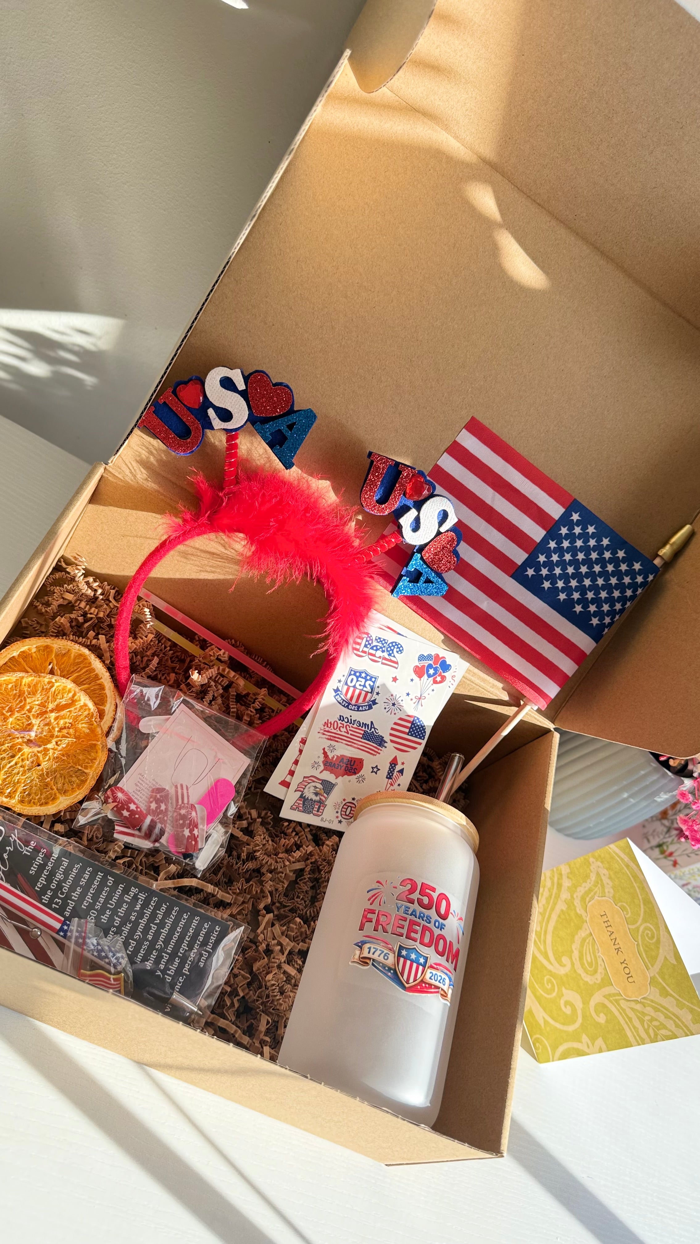 Patriotic Gift Box for Her, 4th of July Gift Set, USA Party Gift, American Flag Tumbler, Independence Day Gift