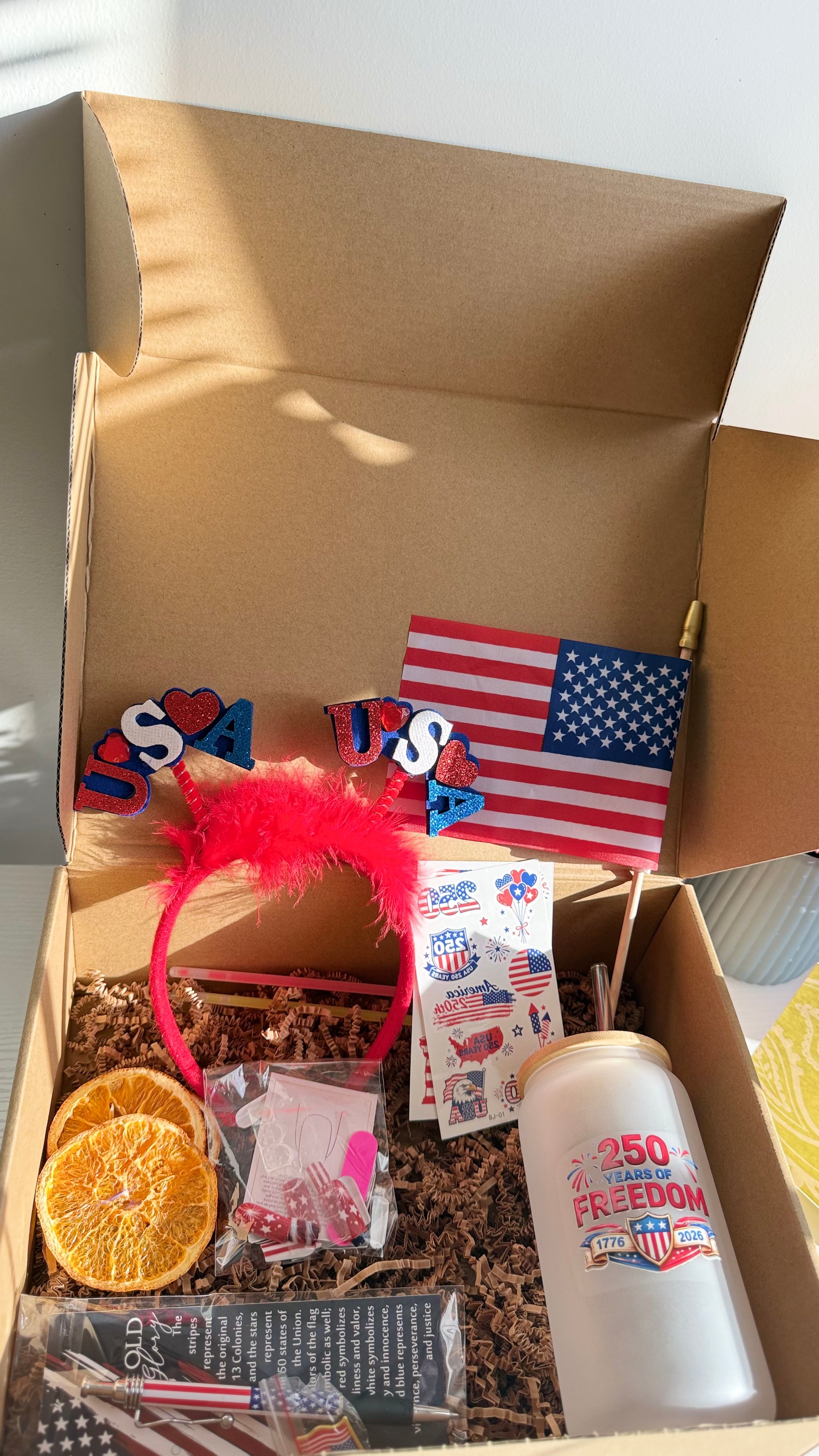 Patriotic Gift Box for Her, 4th of July Gift Set, USA Party Gift, American Flag Tumbler, Independence Day Gift
