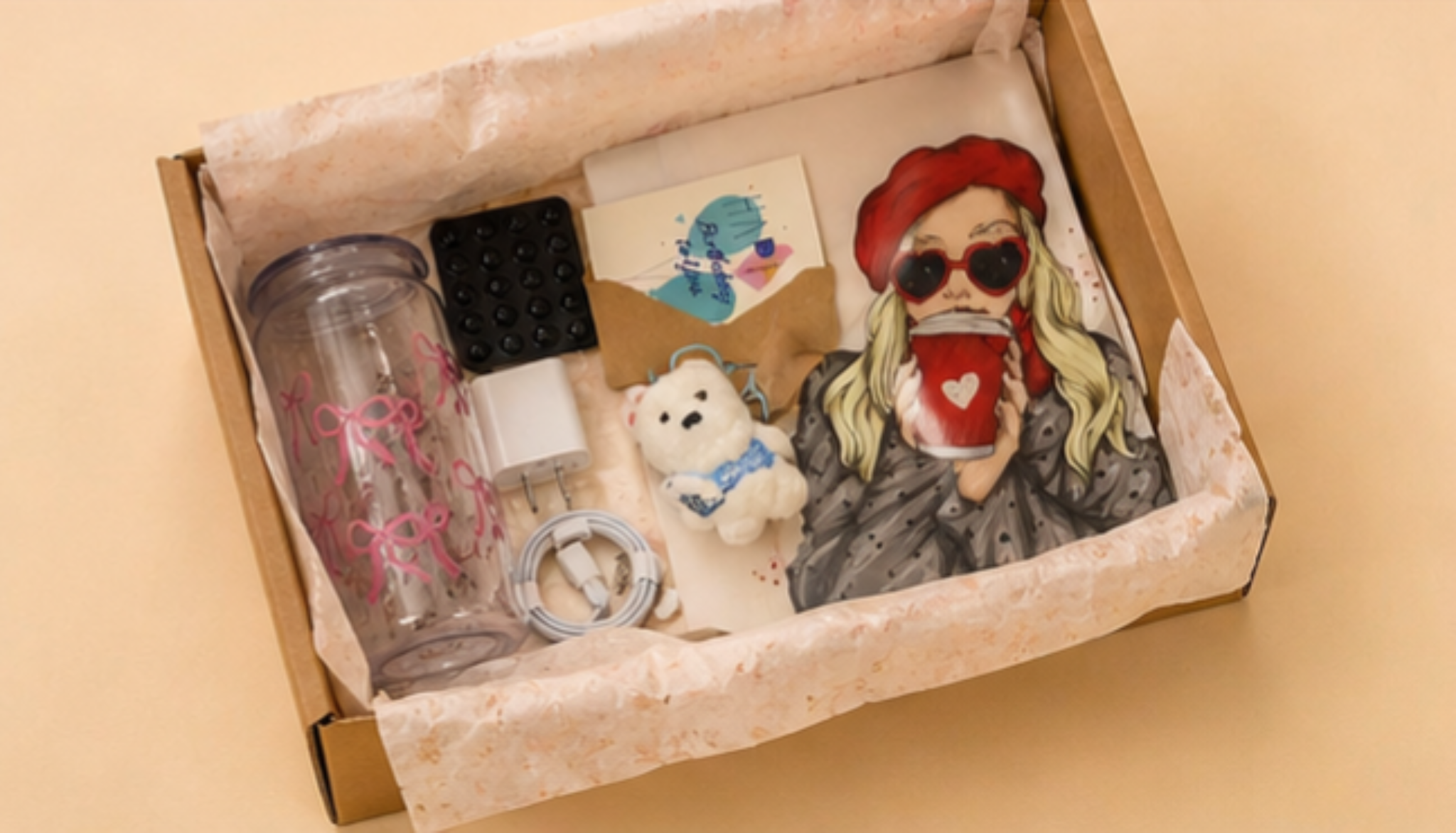 Cute Gift Box Set for Women | Aesthetic Bundle with Tumbler, Phone Accessories & Keychain